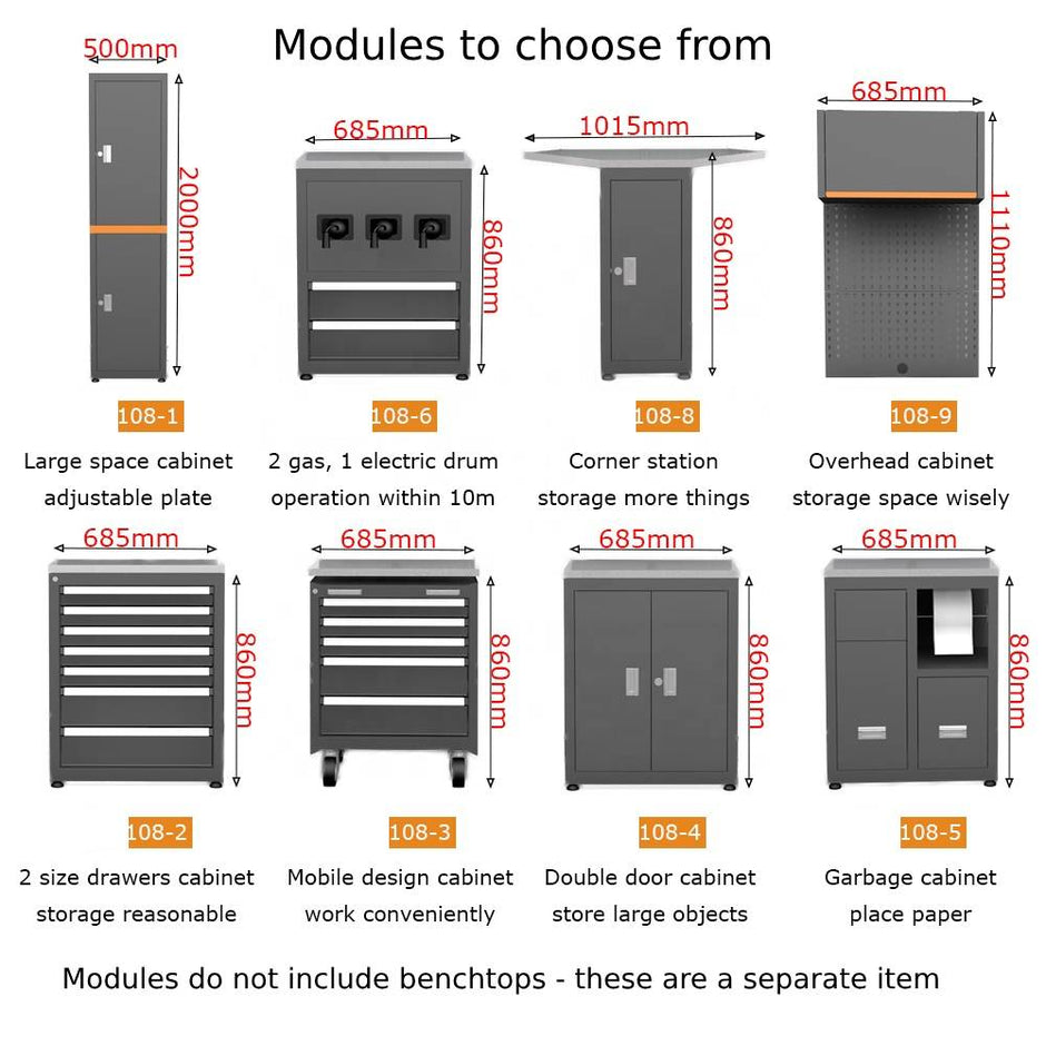 GT108 Modular Garage Workbench Cabinet Systems