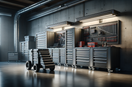 heavy-duty rolling tool chest and modular workstation in a clean modern garage
