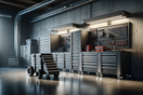 heavy-duty rolling tool chest and modular workstation in a clean modern garage