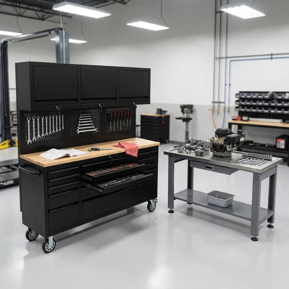 Add Durability and Mobility to Your Workshop with a 59 Inch Heavy Duty Teardown Table Paired with a 72 Inch Rolling Workbench