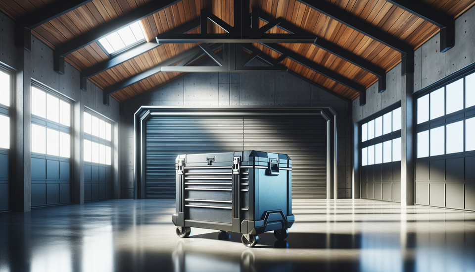 sleek rolling tool chest in sunlit garage with modern industrial design touches