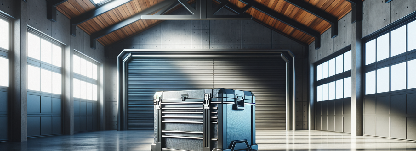 sleek rolling tool chest in sunlit garage with modern industrial design touches