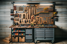 modern garage with heavy-duty rolling tool chest and organized, stylish workspace