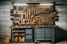 modern garage with heavy-duty rolling tool chest and organized, stylish workspace