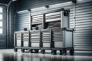 heavy-duty rolling tool chest in modern garage with organized drawers and lighting