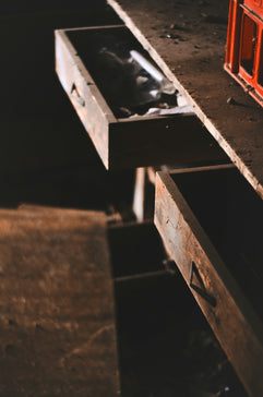 opened brown wooden drawers