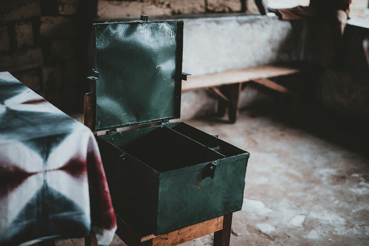 open green metal box