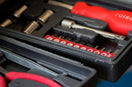 red and black hand tool