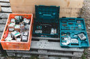 a group of boxes with objects in them