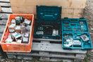 a group of boxes with objects in them