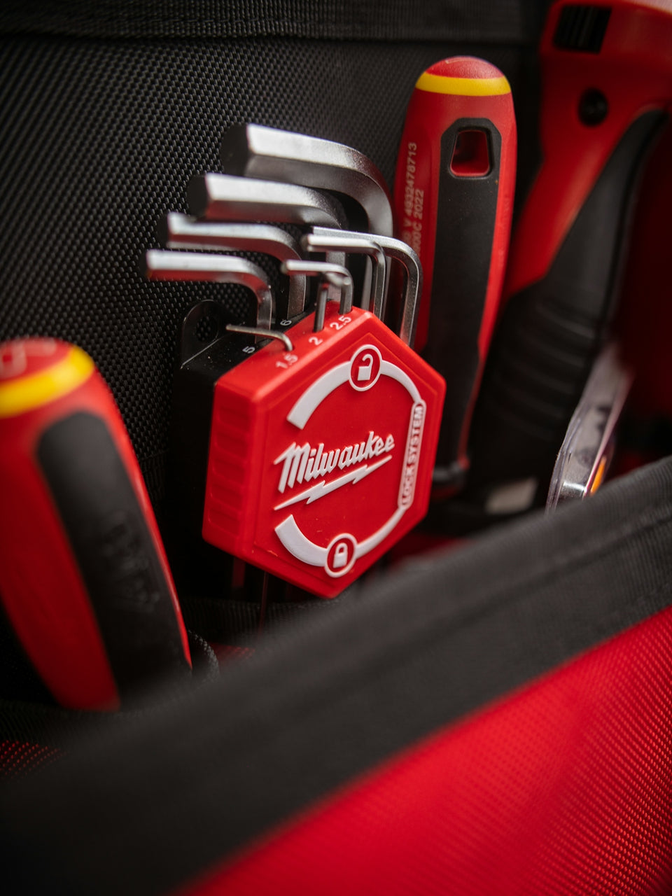 a close up of a tool bag with tools in it