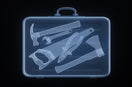X-ray of a toolbox filled with various tools