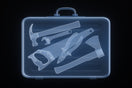 X-ray of a toolbox filled with various tools