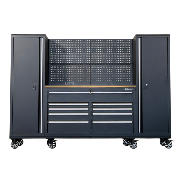 100" Rolling Tool Chest Workstation with Bench Top & Side Cabinets