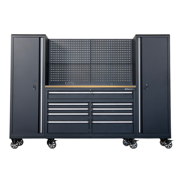 100" Rolling Tool Chest Workstation with Bench Top & Side Cabinets