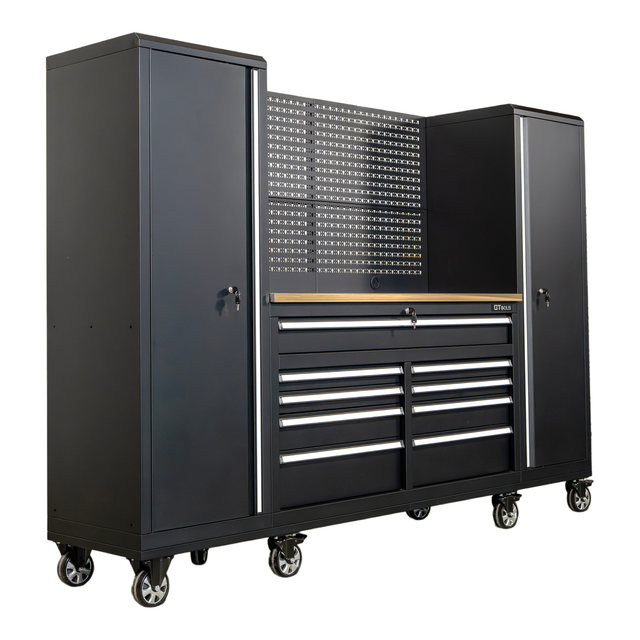 100" Rolling Tool Chest Workstation with Bench Top & Side Cabinets