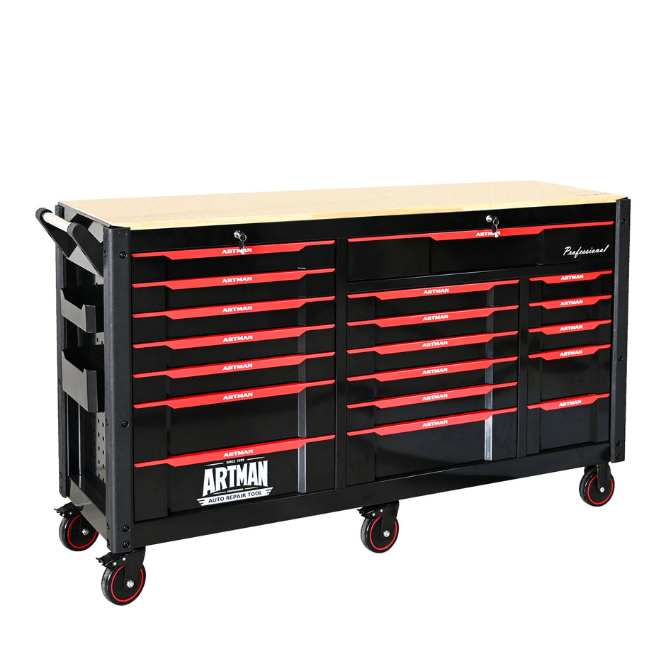 65.35" Heavy-Duty Tool Cart with 19 Drawers, Mobile Storage for Workshop or Laboratory - Black & Red