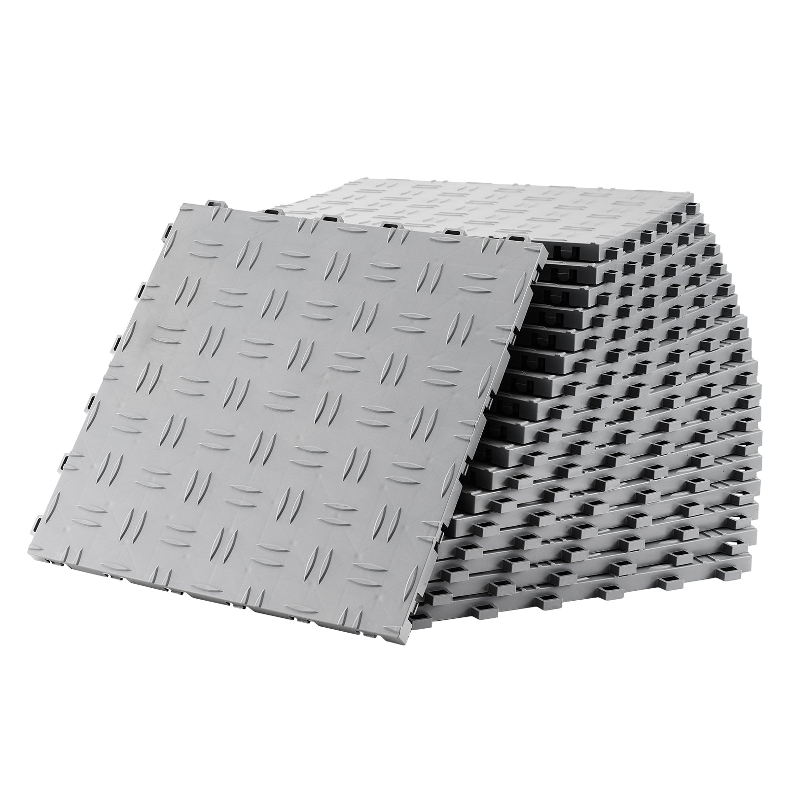 Garage Tiles Interlocking, 12 x 12 x 0.53 inch 25 Pack Garage Floor Covering Tiles, Non-Slip Double-Sided Texture Garage Flooring Tiles, for Garages, Basements, Repair Shops, Silver