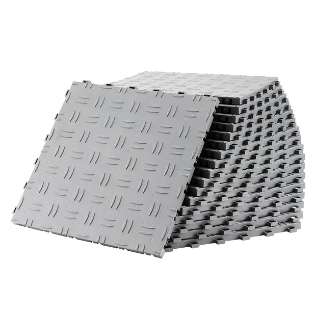 25 Pack Garage Interlocking, 12 x 12 x 0.53 inch  Floor Covering Tiles, Non-Slip Double-Sided Texture Garage Flooring Tiles, for Garages, Basements, Repair, Detailing Shops, Silver