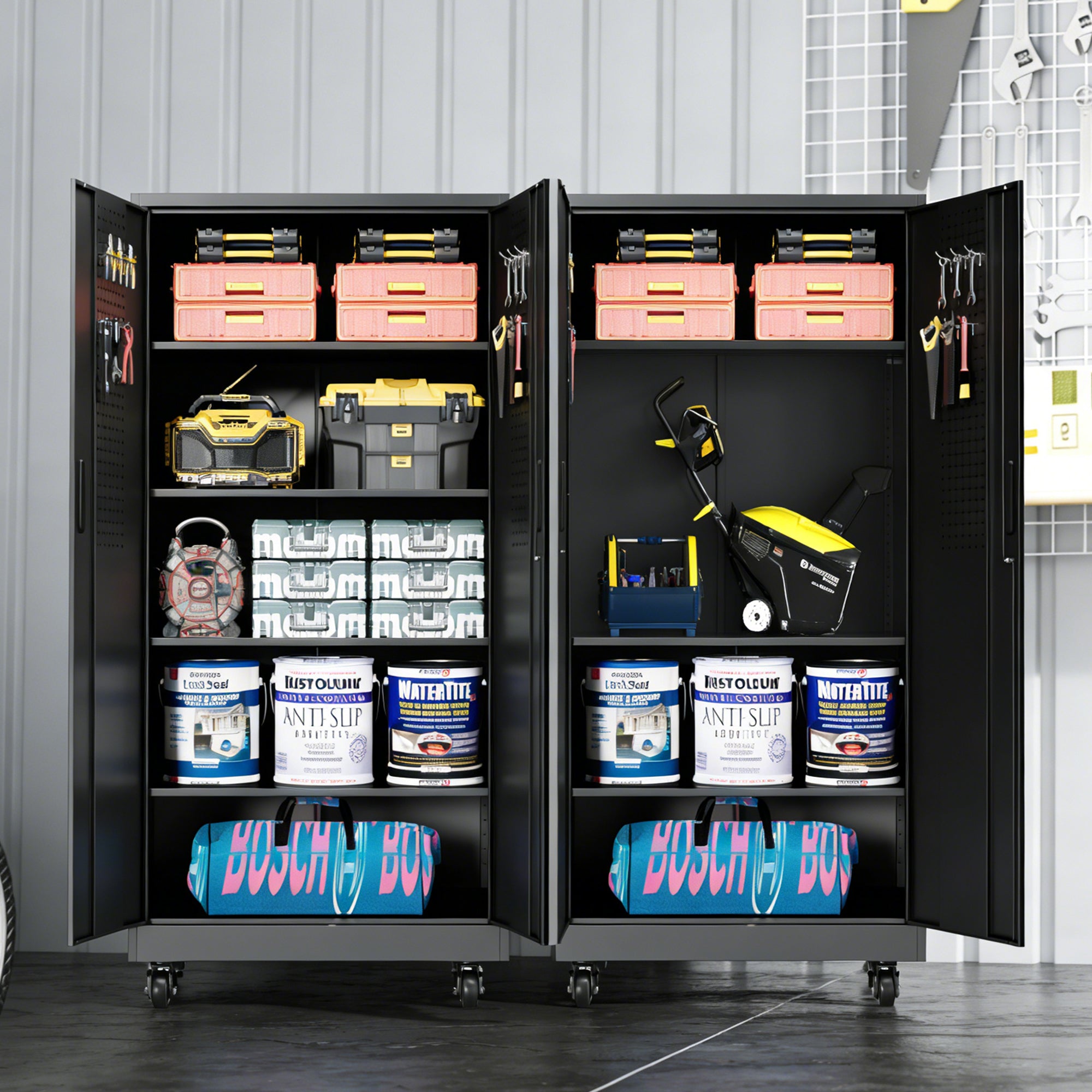 Heavy Duty Metal Storage Cabinet with Doors and Wheels, 71