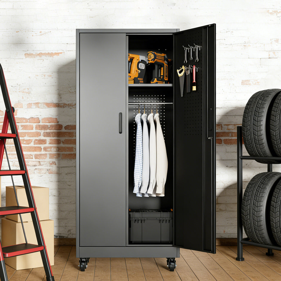 Rolling Metal Storage Locker Cabinet with Lockable Doors - 71