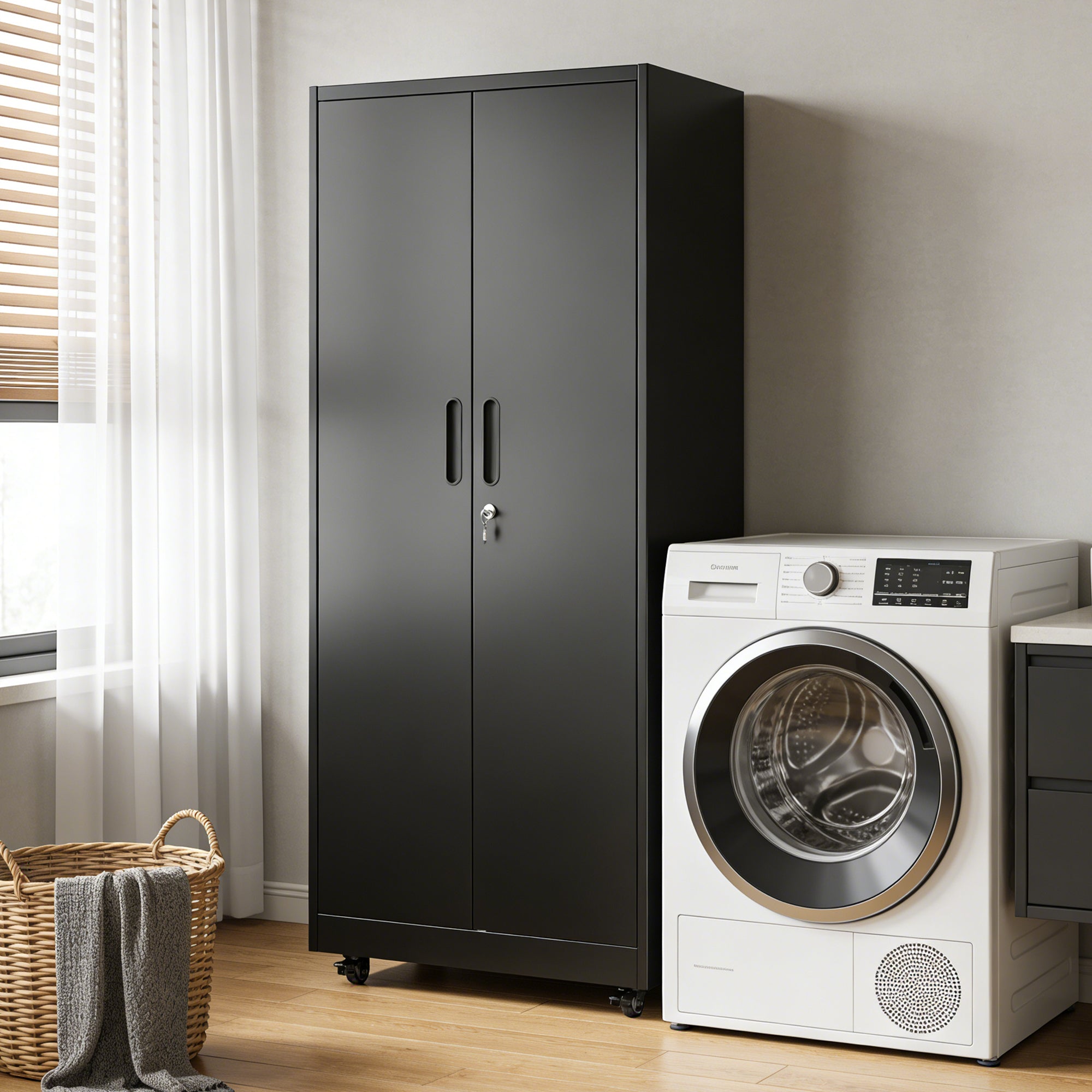 Rolling Metal Storage Locker Cabinet with Lockable Doors - 71
