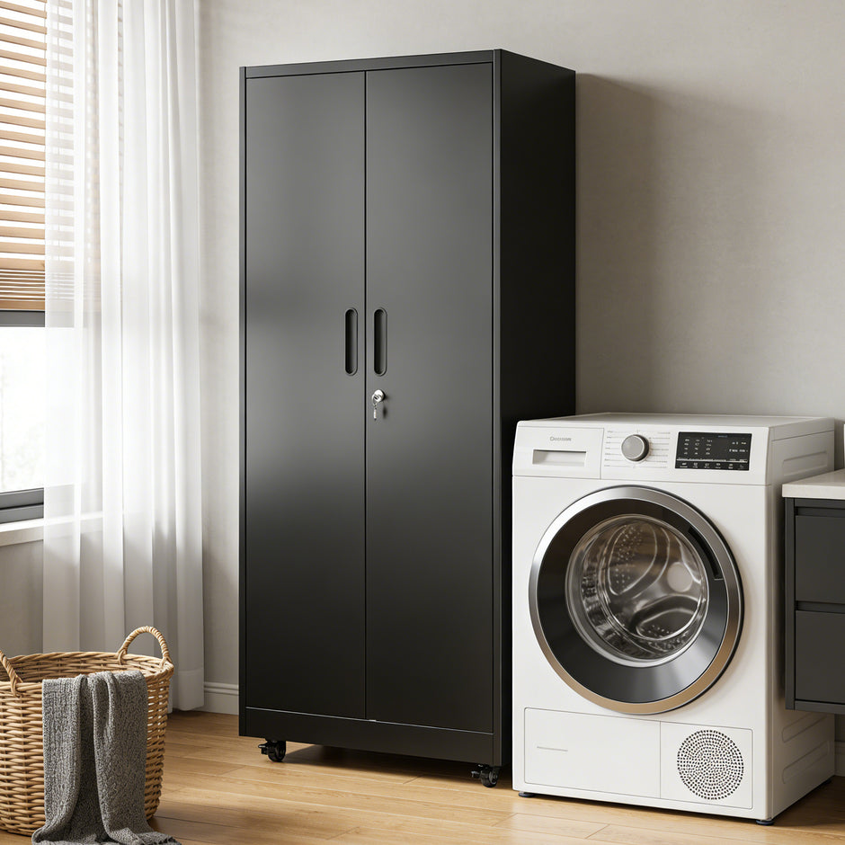Rolling Metal Storage Locker Cabinet with Lockable Doors - 71