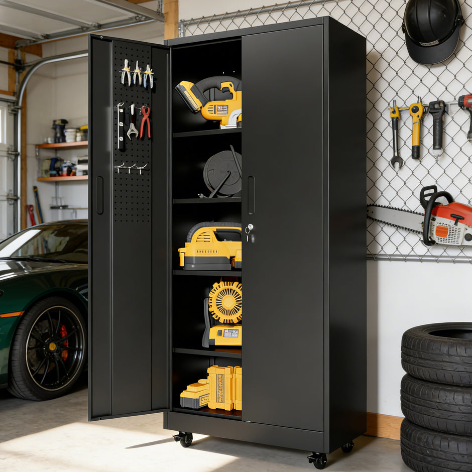 Rolling Metal Storage Locker Cabinet with Lockable Doors - 71