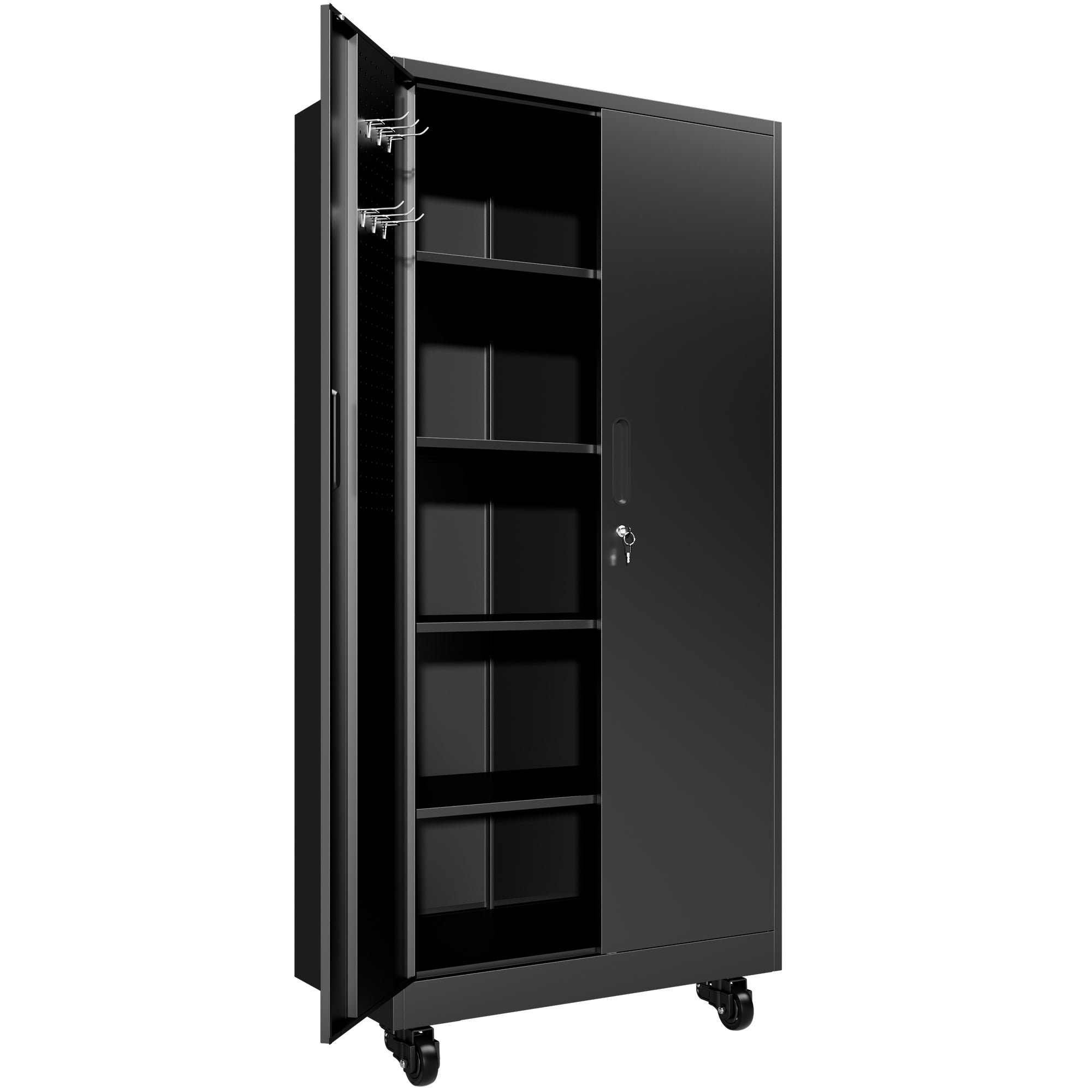 Heavy Duty Metal Storage Cabinet with Doors and Wheels, 71