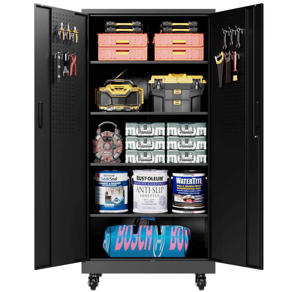 Heavy Duty Metal Storage Cabinet with Doors and Wheels, 71