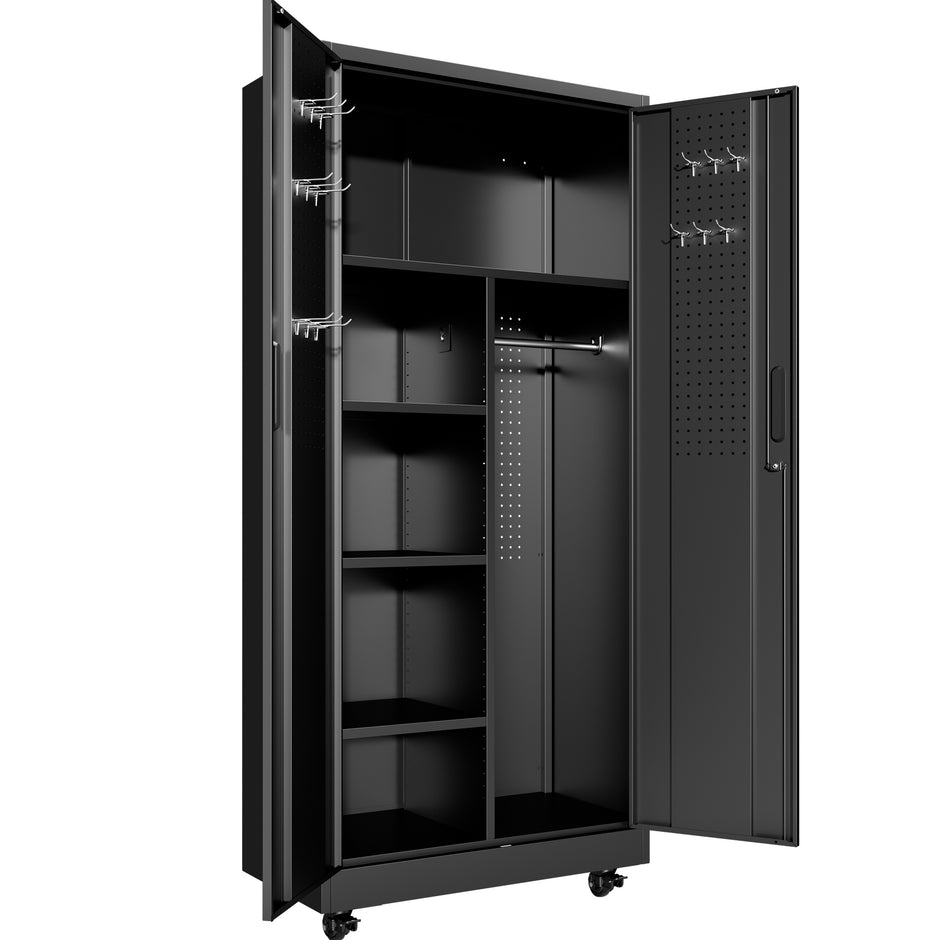 Rolling Metal Storage Locker Cabinet with Lockable Doors - 71