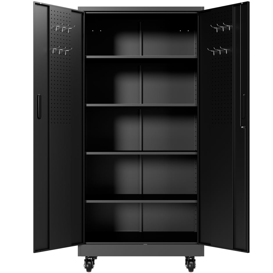 Heavy Duty Metal Storage Cabinet with Doors and Wheels, 71
