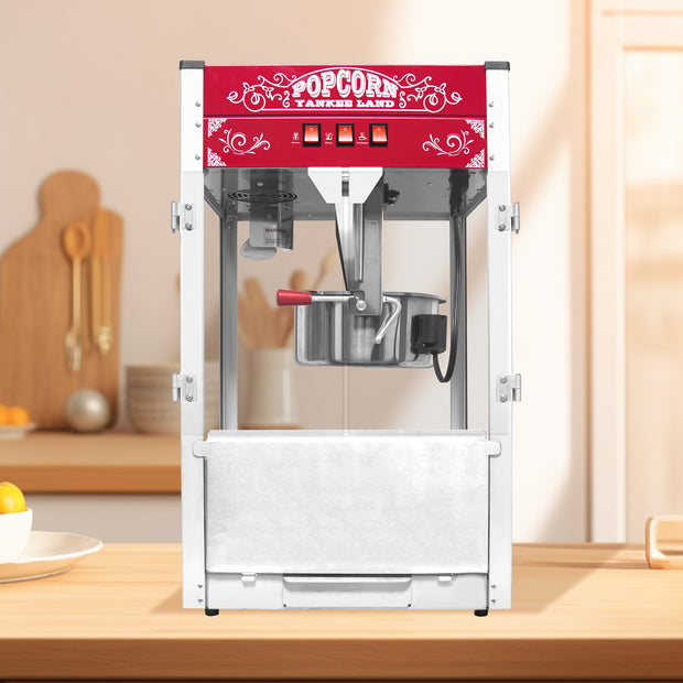 Commercial Popcorn MAKER Machine, 16 Oz Kettle, 1450 W Countertop Popcorn Maker for 80 Cups per Batch, Theater Style Popper with 3-Switch Control Steel Frame Tempered Glass Doors, Red