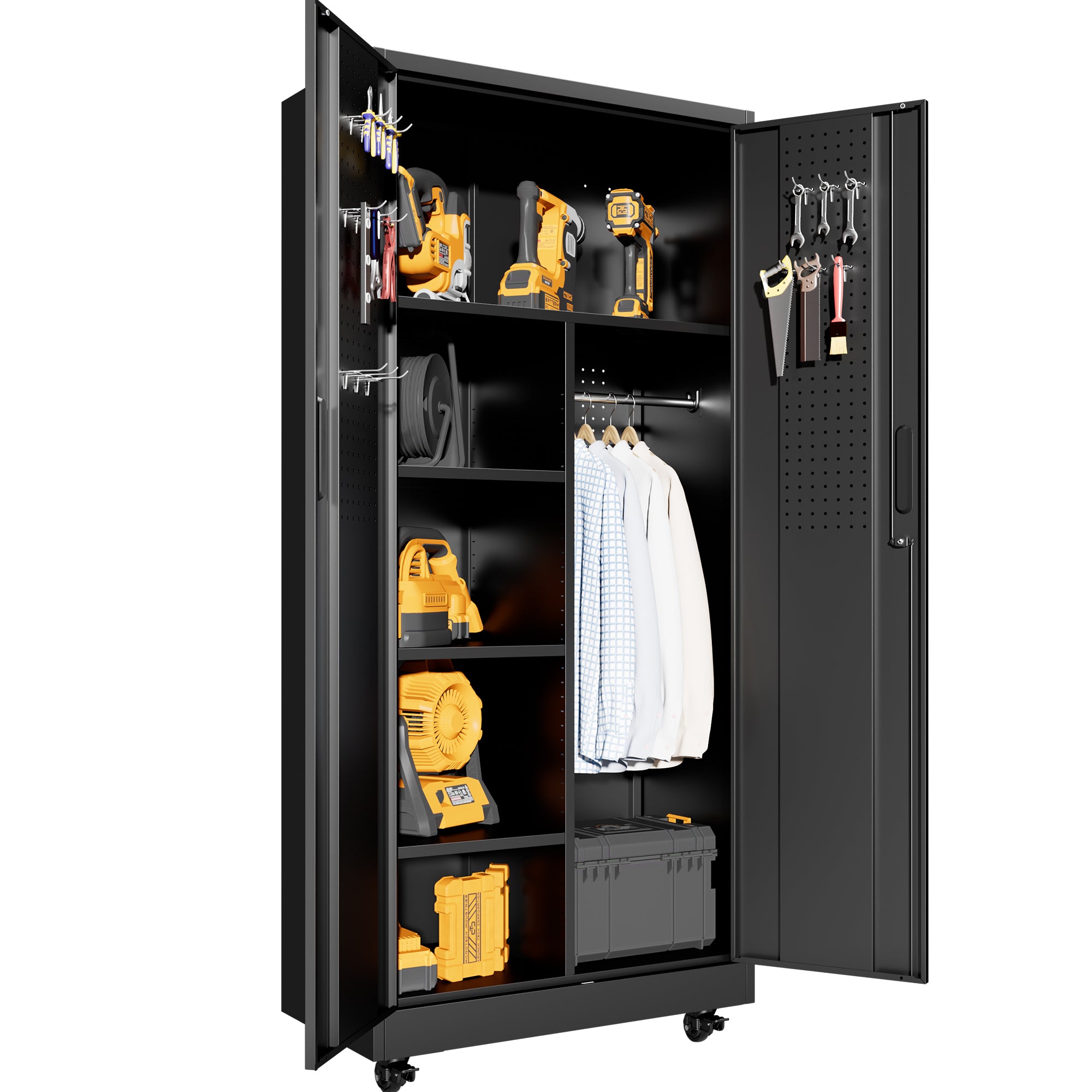 Rolling Metal Storage Locker Cabinet with Lockable Doors - 71