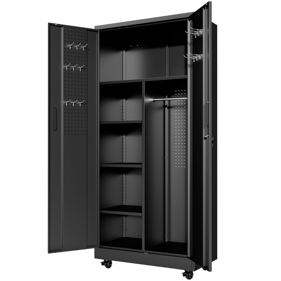 Rolling Metal Storage Locker Cabinet with Lockable Doors - 71