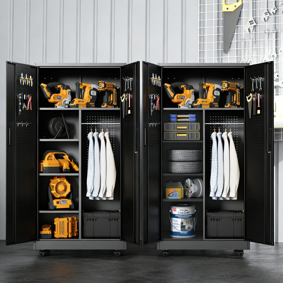 Rolling Metal Storage Locker Cabinet with Lockable Doors - 71