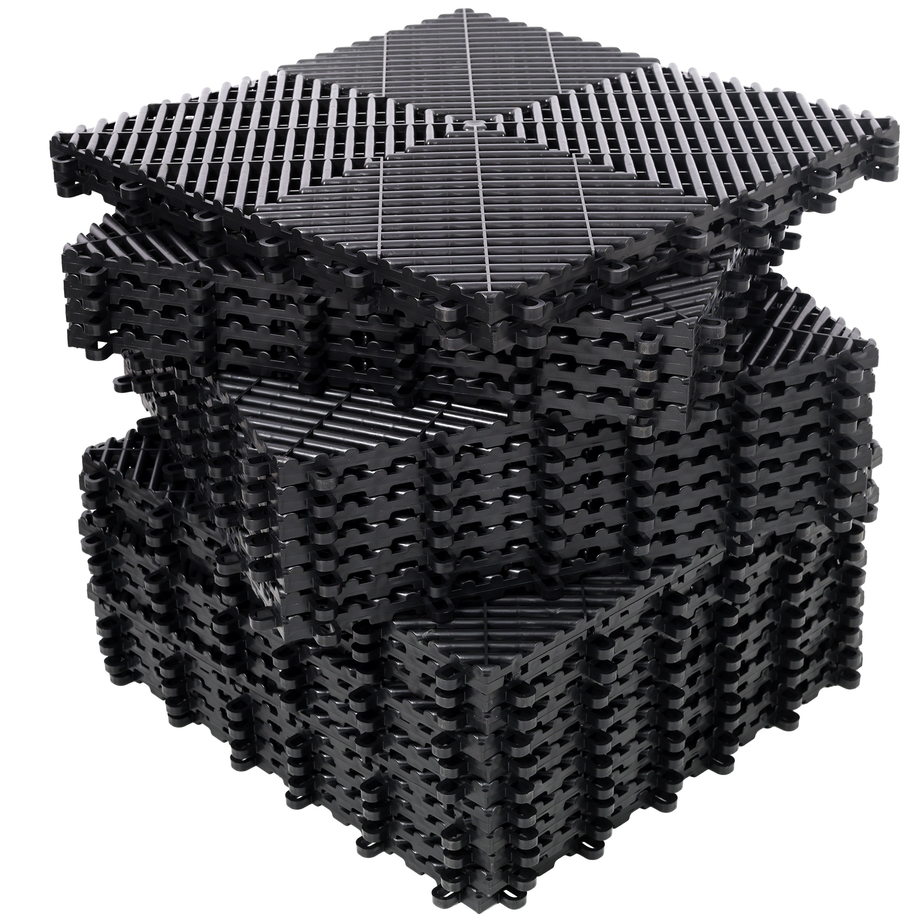 25pcs Plastic Garage Floor Mats,15.6'x15.6' Size,Non-Slip Interlocking Plastic Garage Floor Mat,Splicing Drainage Floor Tile and Shower Mat, for Garage, Garden, Kitchen & Outdoor, Black