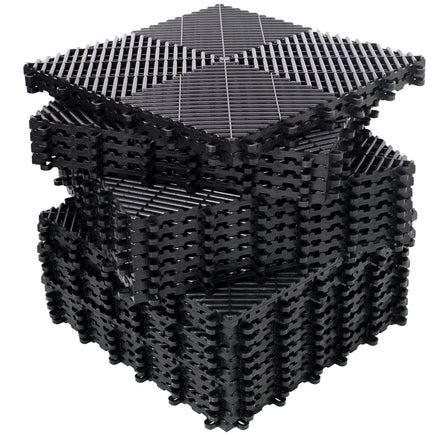 25pcs Plastic Garage Floor Mats,15.6'x15.6' Size,Non-Slip Interlocking Plastic Garage Floor Mat,Splicing Drainage Floor Tile and Shower Mat, for Garage, Garden, Kitchen & Outdoor, Black