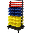 90 Parts Bin Shelving Storage Organizer with Locking Wheels for Shop Garage and Home