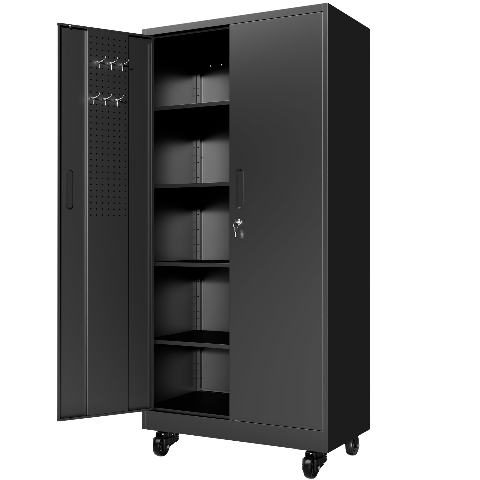 Heavy Duty Metal Storage Cabinet with Doors and Wheels, 71