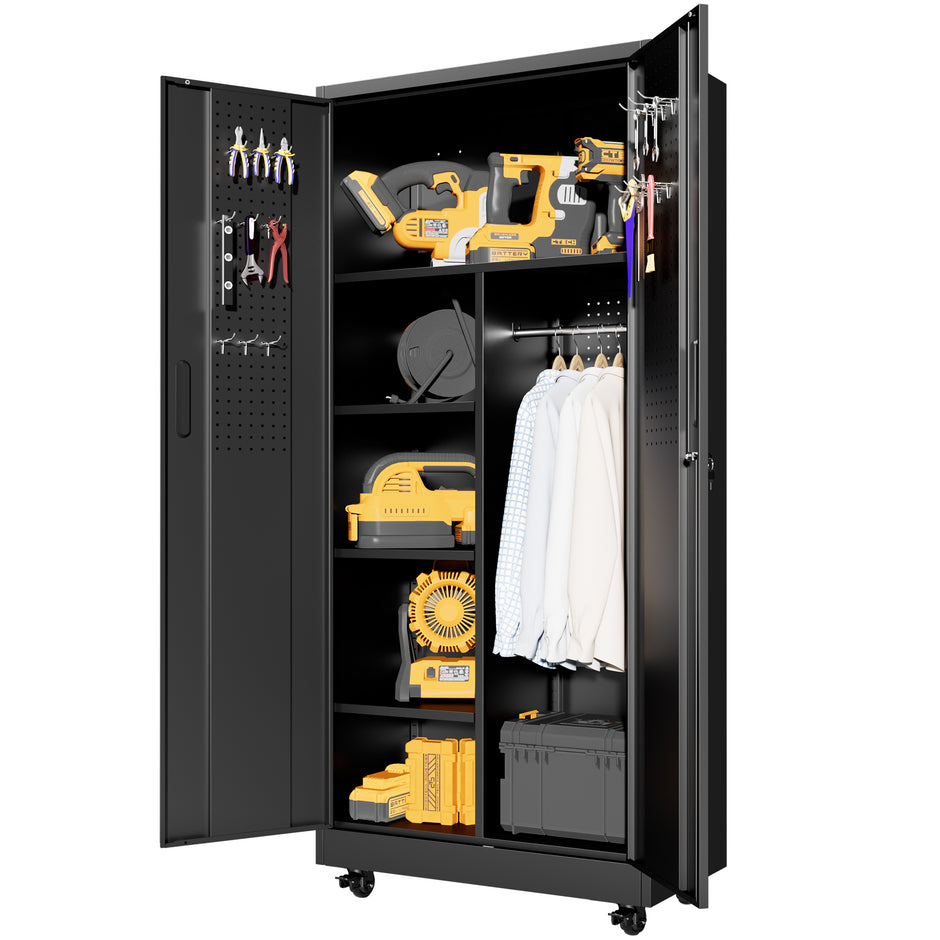 Rolling Metal Storage Locker Cabinet with Lockable Doors - 71