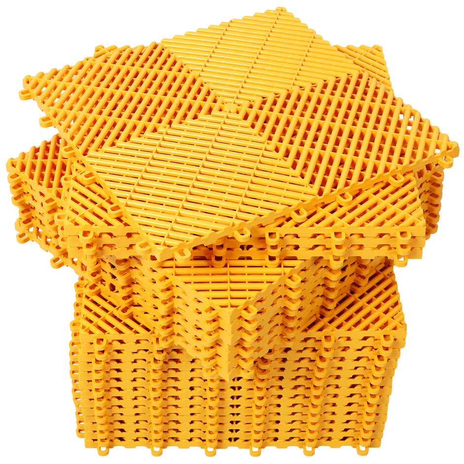 25pcs Plastic Garage Floor Mats,15.6'x15.6' Size,Non-Slip Interlocking Plastic Garage Floor Mat,Splicing Drainage Floor Tile and Shower Mat, for Garage, Garden, Kitchen & Outdoor, Yellow