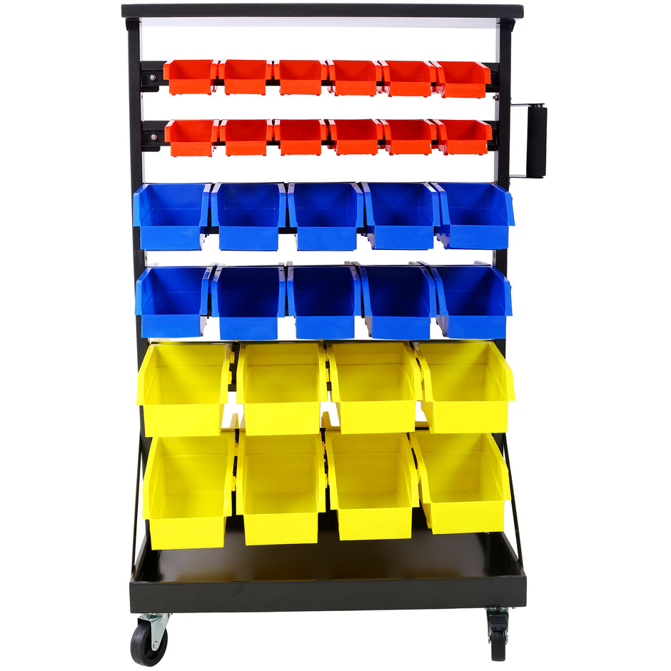 6-Tier Dual-Sided Rolling Bin Rack , 350 Pound Capacity, Includes 60 Organizer Bins, with Tray and Casters