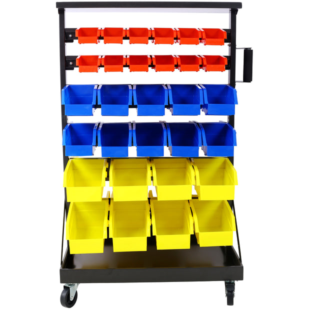 6-Tier Dual-Sided Rolling Bin Rack , 350 Pound Capacity, Includes 60 Organizer Bins, with Tray and Casters