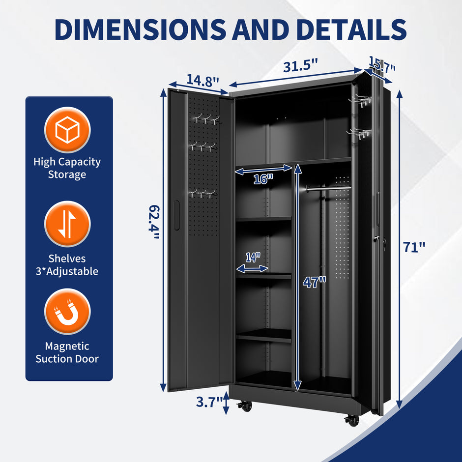 Rolling Metal Storage Locker Cabinet with Lockable Doors - 71