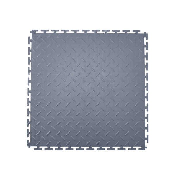 8 Pack 20.2 x 20.2 x 0.2 Modular Garage Flooring Tiles, Diamond Plate Slip-Resistant PVC Mats for Workshop, Warehouse, Detailing, Graphite Gray