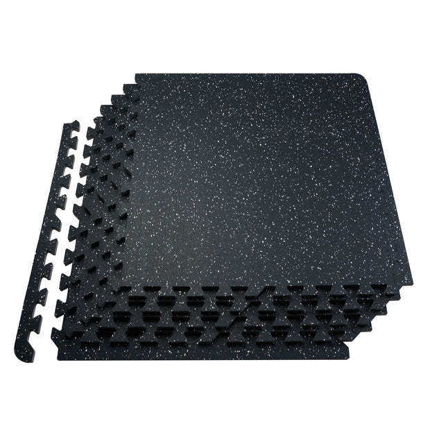 0.56 Inch Thick Gym Floor Mats, 12 Tiles Rubber Top with EVA Foam, 25' x 25' Gym Flooring Workout Mats with 48 sq.ft Coverage, Interlocking Puzzle Gym Mats for Gym, Home, Garage, Black & White