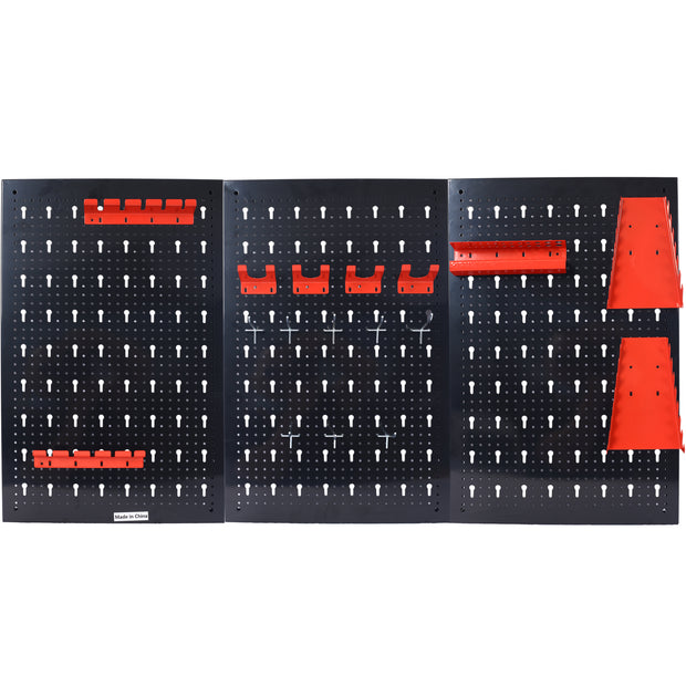 4ft Black Metal Garage Pegboard Wall Organizer with Hook & Rack Accessory Kit