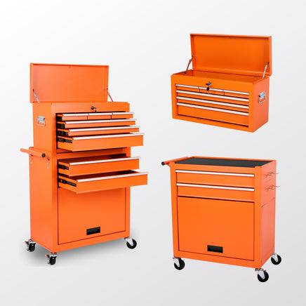 8-Drawer Rolling Tool Chest Storage Cabinet with 2 in 1 Detachable Top Tool Box, Liner, Lockable Wheels, Side Hooks, Metal Tool Cart for Garage