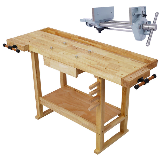 55" Wood Workbench with vise for Garage Workshop and Home, with Rapid Action Woodworking Vise 7 Inch Jaw Width Made with Heavy-Duty Cast Iron